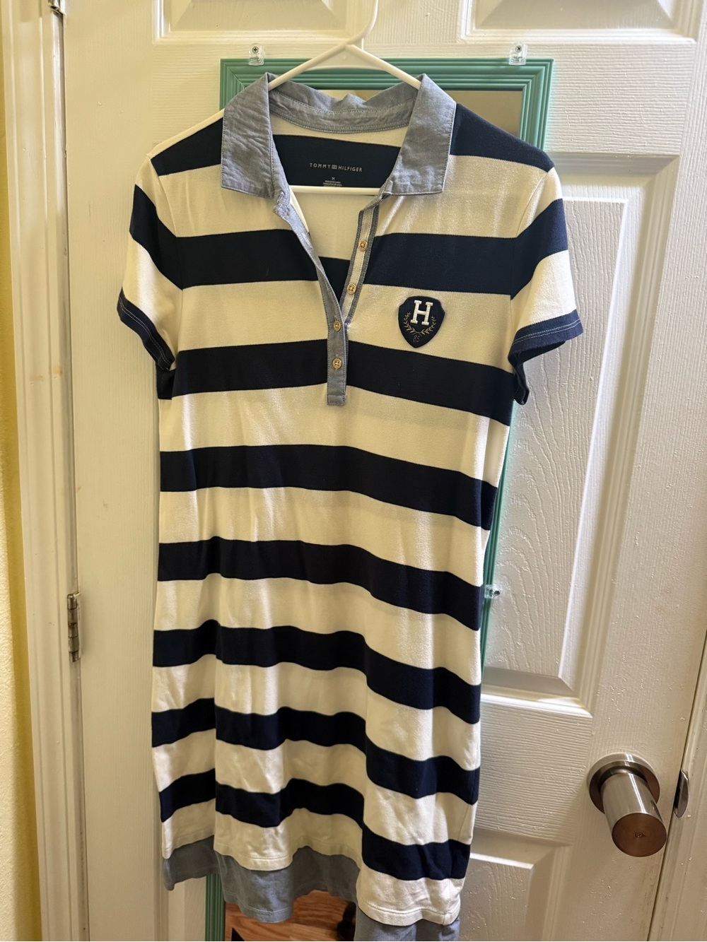 Tommy Hilfiger Navy and White Striped Polo Mini Dress